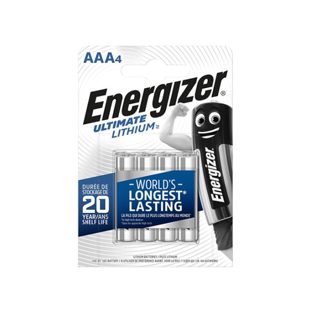 Pack of 4 Energizer AAA Lithium Batteries, 
